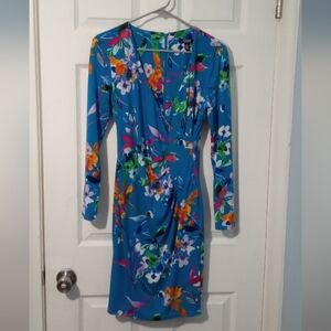 Chaps Blue Floral Long Sleeve Dress